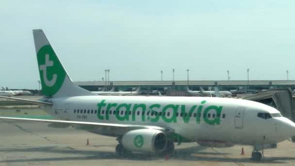 Transavia Boeing 737-800 en el aeropuerto de Barcelona — Vídeos de Stock