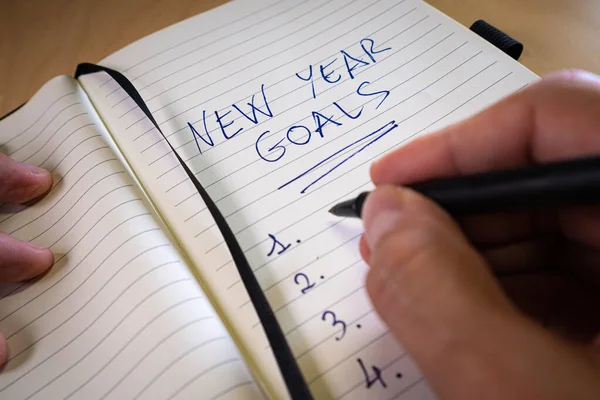 Kézírás újévi állásfoglalások egy notebook — Stock Fotó