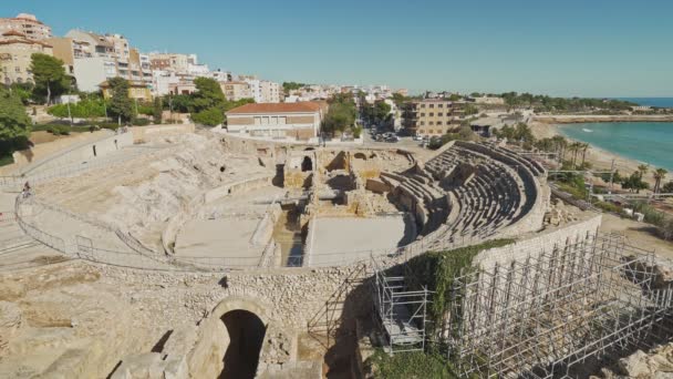 Romerska amfiteater i Tarragona, Costa Dorada, Katalonien, Spanien — Stockvideo