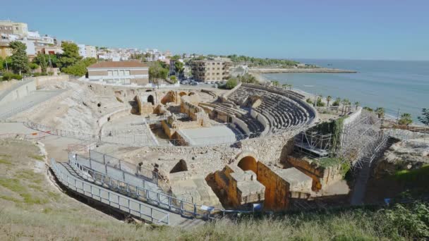 Anfiteatro romano en Tarragona, Costa Dorada, Cataluña, España — Vídeo de stock