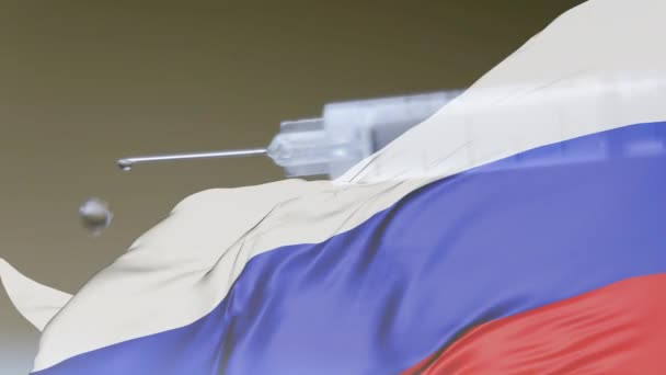 COVID Vaccin concept met Russische vlag zwaaiend — Stockvideo