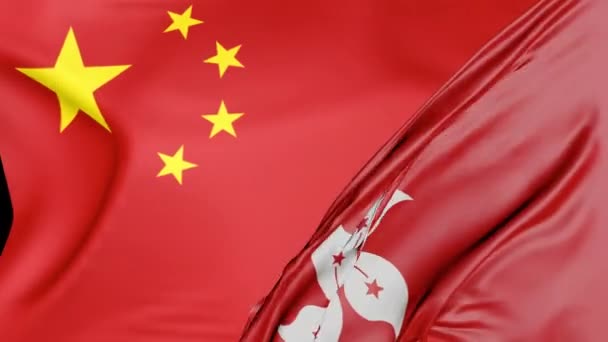 Hong Kong national flag revealing the chinese national flag on the background — Stock Video