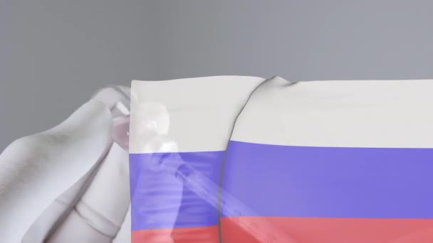 COVID Vaccin concept met Russische vlag zwaaiend — Stockvideo