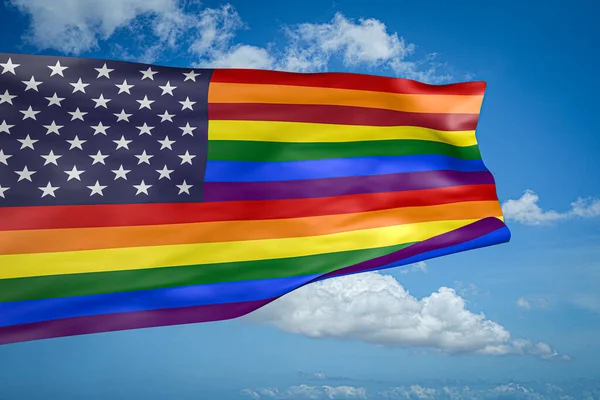 Spojené státy a duhová vlajka v kombinaci a mávání. — Stock fotografie