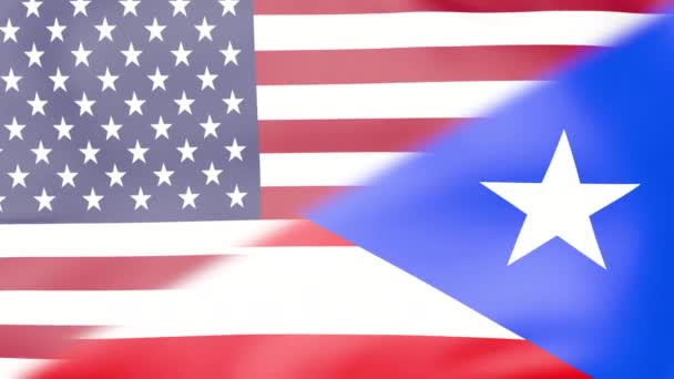 Ondeando colorida bandera de Estados Unidos de América y bandera nacional de Puerto Rico — Vídeos de Stock