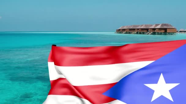Resort de lujo tropical y bandera nacional de Puerto Rico — Vídeos de Stock