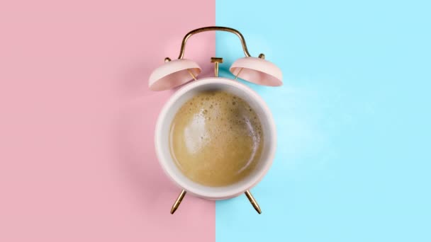 Horká káva Retro růžová Alarm Hodiny káva čas — Stock video