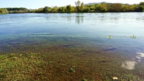 Rzeka Ebro przechodząca przez Miravet, Hiszpania, — Wideo stockowe