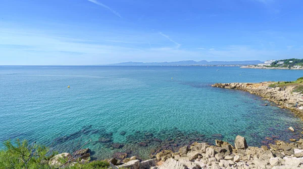 Panoramic view of blue mediterranean sea in Salou, Costa dorada, Spain — Stock Photo, Image
