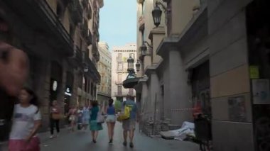 Barcelona, Spain. September 06, 2025: Timelapse of crowds walking in Portal de lAngel and Santa Anna street in Barcelona