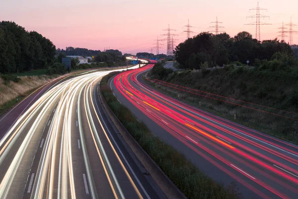 Long exposure sunset over German highway near Cologne, Germany — Stock Photo, Image