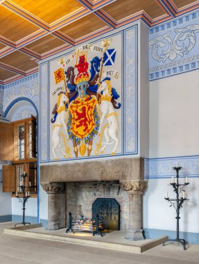 Stirling kale Ortaçağ Oda Ocak ve duvar süslemeleri ile