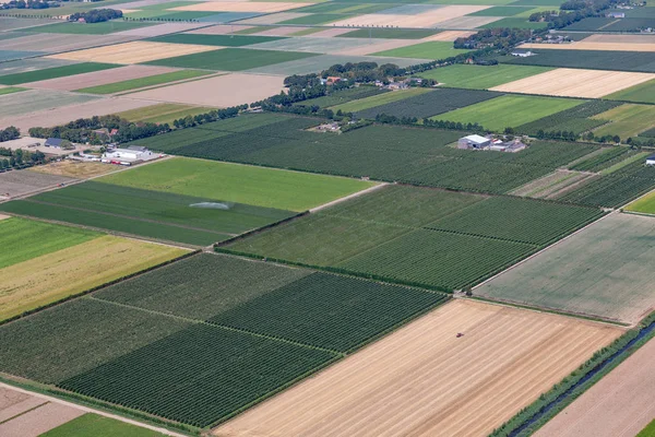 Vista aerea Polder olandese con paesaggio agricolo e casali — Foto Stock