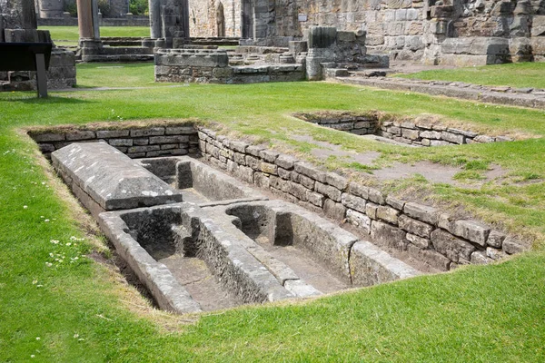 Ruina y cementerio con cripta cerca de la catedral de St Andrews, Escocia — Foto de Stock