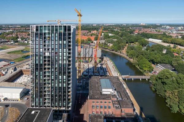 Luchtfoto bouw site appartement nieuwbouw Amsterdam, Nederland — Stockfoto