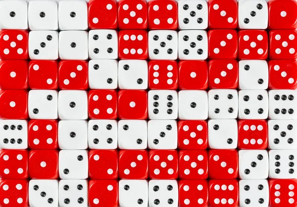 Background of 70 random ordered white and red dices
