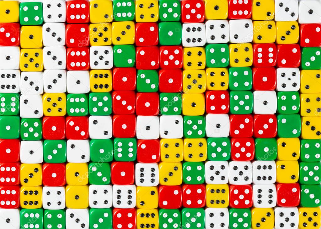Pattern of random ordered red, white, yellow and green dices