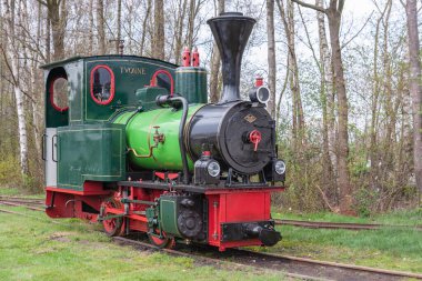 Barger Compascuum, Hollanda - 14 Nisan 2012: Hollanda bozkırlarında turba kazmak için kullanılan tarihi buhar lokomotifi