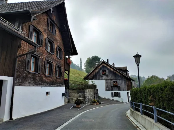 Rustige Straat Het Dorp Hinterer Schellenberg Het Vorstendom Liechtenstein — Stockfoto