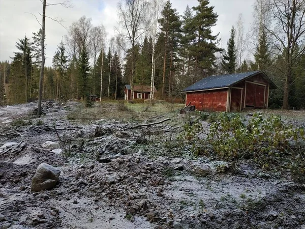 Cabanes Traditionnelles Bois Rouge Bûcherons Nuksionpaa Finlande — Photo