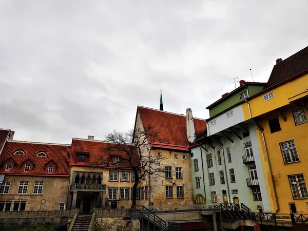 Tallinn Estonya Şehir Tiyatrosu Backstreets Renkli Evleri — Stok fotoğraf