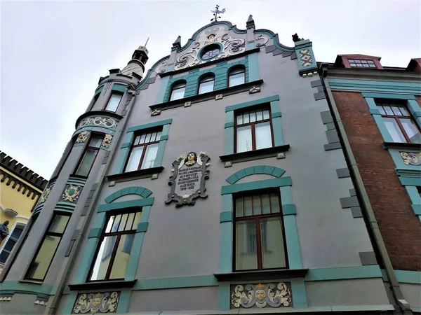 Старом Городе Таллинна Замечен Украшенный Мрамором Дом — стоковое фото