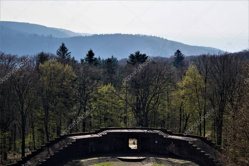 View over the stage of the Heidelberg Thingstatte to the Odenwald
