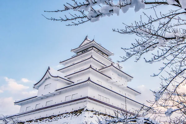 Castello Tsuruga Coperto Neve Inverno Aizuwakamatsu Fukushima Giappone — Foto Stock