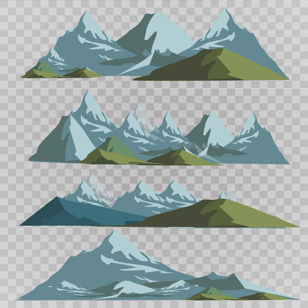 Mountains silhouettes on the white background. Vector set of outdoor design elements.