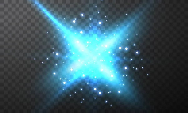 Fuego Ardiente Sobre Fondo Transparente Estrella Azul Amarilla Neón Brillo — Vector de stock