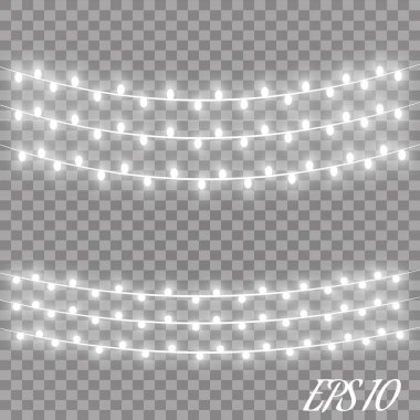 Noel ışıkları izole gerçekçi tasarım öğeleri. Xmas tatil gree için parlayan ışıklar