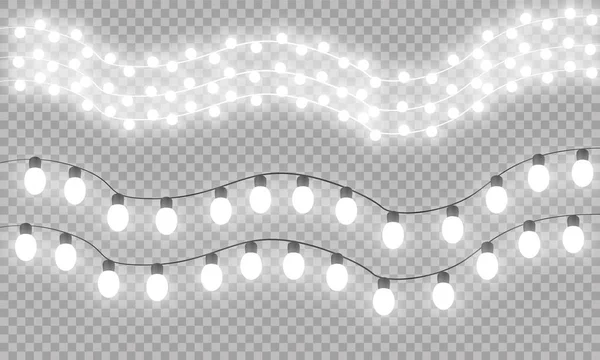 Christmas Lights Geïsoleerde Realistische Ontwerpelementen Gloeiende Lichten Voor Kerstvakantie Gree — Stockvector