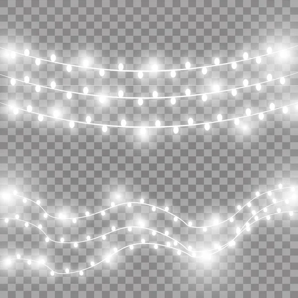 Vánoční Světla Izolované Realistické Prvky Zářící Světla Pro Vánočními Svátky — Stockový vektor