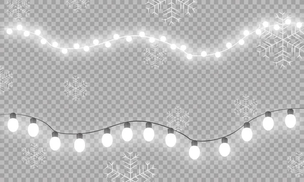 Luci Natale Isolati Elementi Design Realistici Luci Luminose Natale Vacanze — Vettoriale Stock