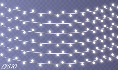 Noel ışıkları izole gerçekçi tasarım öğeleri. Xmas tatil gree için parlayan ışıklar