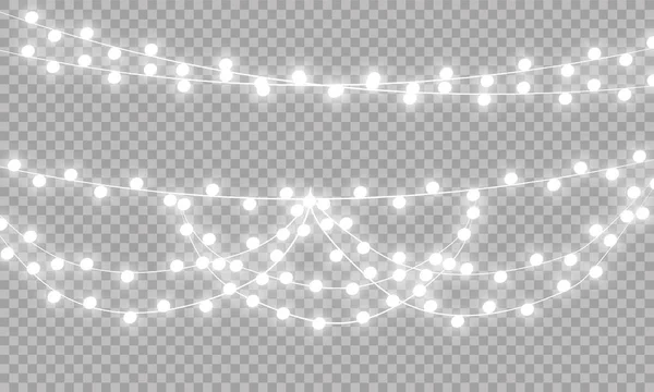 Christmas Lights Geïsoleerde Realistische Ontwerpelementen Gloeiende Lichten Voor Kerstvakantie Gree — Stockvector
