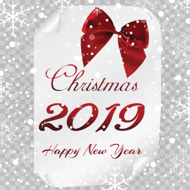 Yeni yıl için bir kaydırma. Şerit yay sizin konsepti için bir kaydırma şeklinde bir yeni yıl afiş. Tebrik kartı broşür veya banner şablon. Vektör çizim.