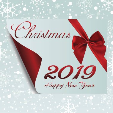 Yeni yıl için bir kaydırma. Şerit yay sizin konsepti için bir kaydırma şeklinde bir yeni yıl afiş. Tebrik kartı broşür veya banner şablon. Vektör çizim.