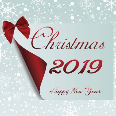 Yeni yıl için bir kaydırma. Şerit yay sizin konsepti için bir kaydırma şeklinde bir yeni yıl afiş. Tebrik kartı broşür veya banner şablon. Vektör çizim.