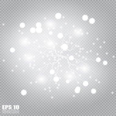 Beyaz kıvılcımlar özel ışık efekti. Şeffaf arkaplanda vektör ışıltısı. Noel soyut kalıbı. Parıldayan sihirli toz parçacıkları