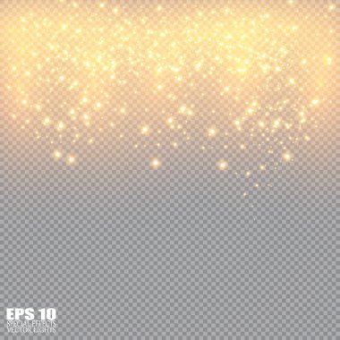 Beyaz kıvılcımlar özel ışık efekti. Şeffaf arkaplanda vektör ışıltısı. Noel soyut kalıbı. Parıldayan sihirli toz parçacıkları