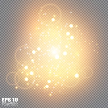 Beyaz kıvılcımlar özel ışık efekti. Şeffaf arkaplanda vektör ışıltısı. Noel soyut kalıbı. Parıldayan sihirli toz parçacıkları