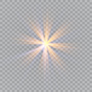 Soyut ışık ışınlarının vektör illüstrasyonu. Bir dizi yıldız, ışık ve ışıltı, ışınlar ve parlaklık.