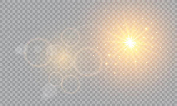 Ilustración Vectorial Rayos Luz Llamarada Abstracta Conjunto Estrellas Luz Resplandor — Vector de stock