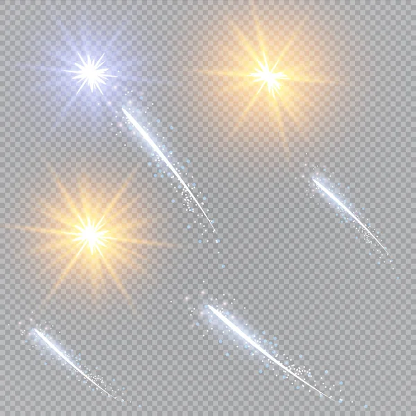 Illustration Vectorielle Rayons Lumineux Fusée Éclairante Abstraits Ensemble Étoiles Lumière — Image vectorielle