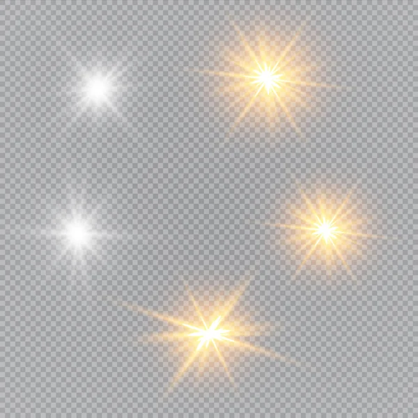 Vektorová Ilustrace Abstraktních Světelných Paprsků Soubor Hvězd Světla Záře Paprsky — Stockový vektor