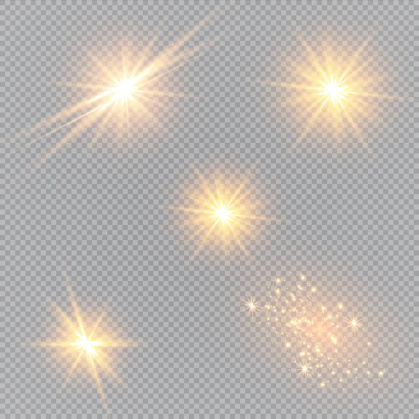 Ilustración Vectorial Rayos Luz Llamarada Abstracta Conjunto Estrellas Luz Resplandor — Archivo Imágenes Vectoriales