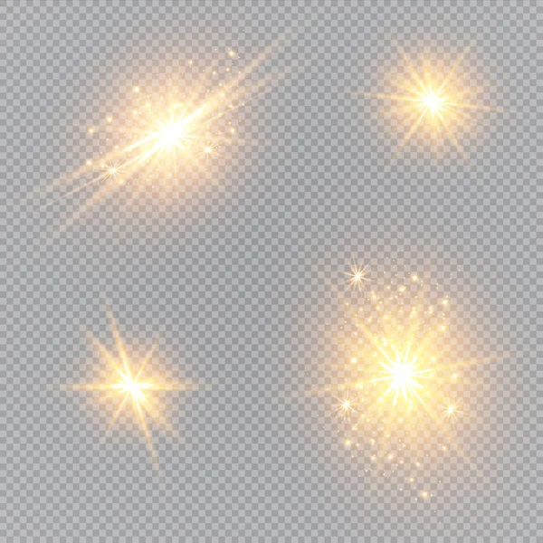 Ilustración Vectorial Rayos Luz Llamarada Abstracta Conjunto Estrellas Luz Resplandor — Archivo Imágenes Vectoriales