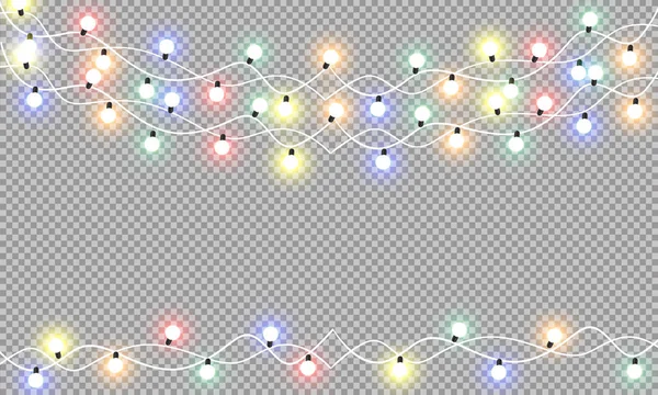 Gloeiende Christmas Lights Geïsoleerde Realistische Ontwerpelementen Slingers Kerstversiering Licht Effecten — Stockvector