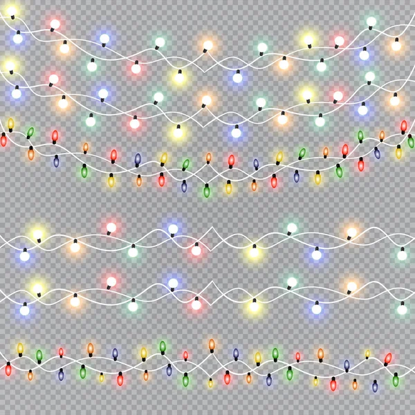 Leuchtende Weihnachtslichter Isolierten Realistische Gestaltungselemente Girlanden Weihnachtsdekoration Lichteffekte — Stockvektor